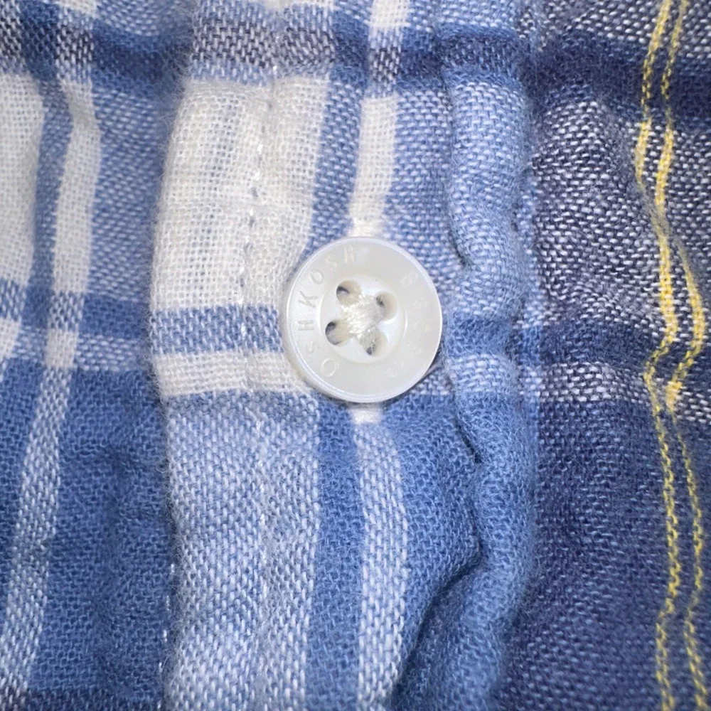 OshKosh Bgosh Boys Blue White Plaid Long Sleeve Button Down Shirt 4T‎ Cotton